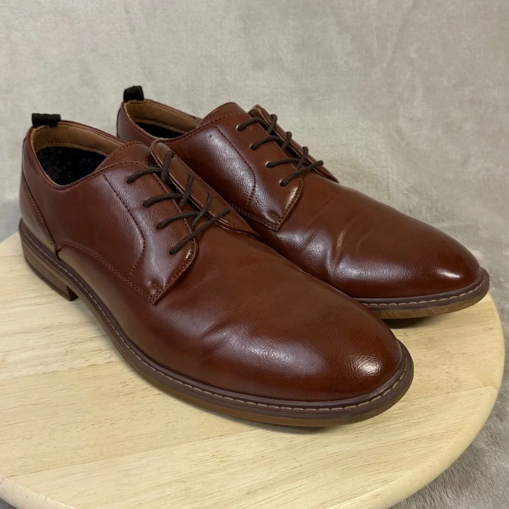Madden Mens Brown Leather Derby Shoes Lace Up Dress Ortholite Cognac US 13